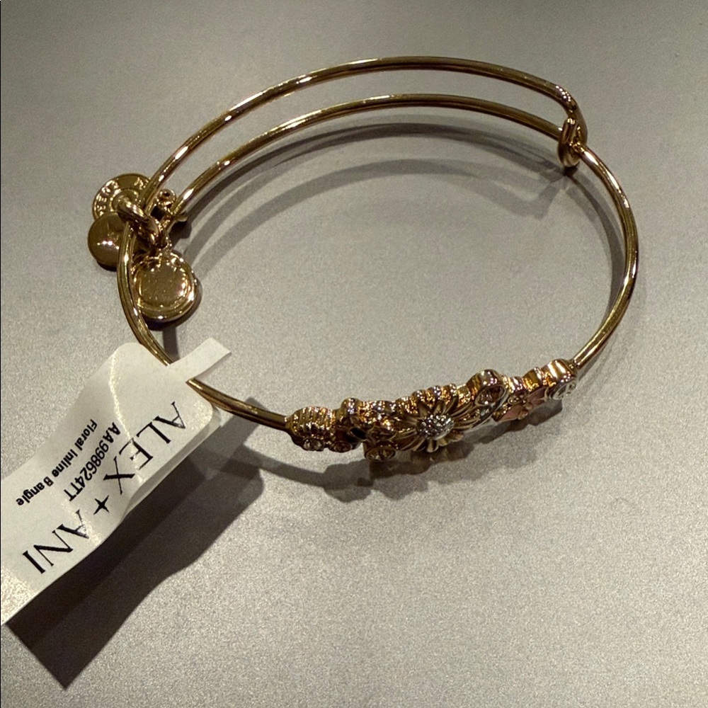 Alex and Ani two tone Gold Floral Bangle Bracelet